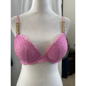 Women's Victoria's Secret Very Sexy Push-Up Bra 32DD Pink Gold Bling